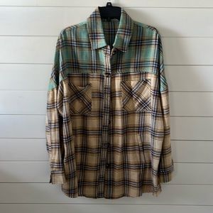 Oversized plaid colorblock shirt/tunic